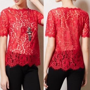Anthropologie Vanessa Virginia red lace top
